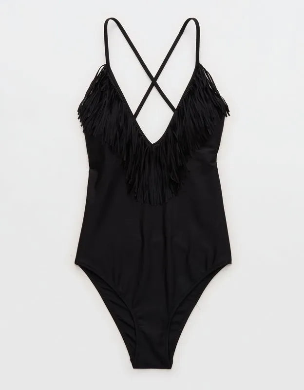 Aerie Fringe V-Neck One Piece Swimsuit