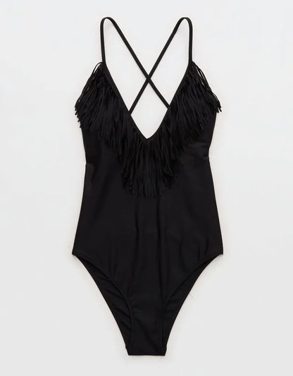 Aerie Fringe V-Neck One Piece Swimsuit