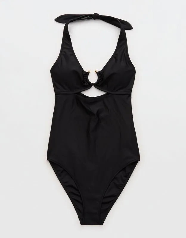 Aerie Horseshoe Ring Halter Full Coverage One Piece Swimsuit