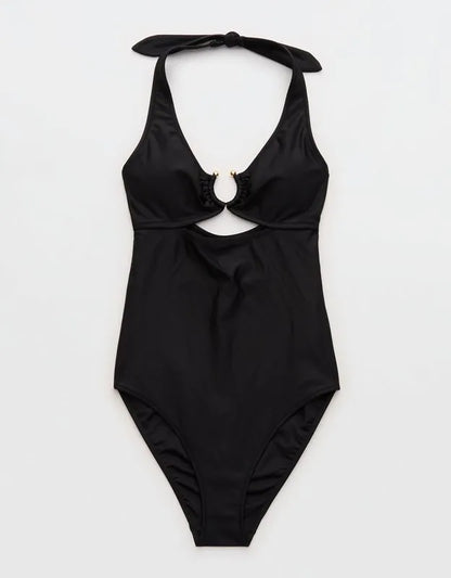 Aerie Horseshoe Ring Halter Full Coverage One Piece Swimsuit