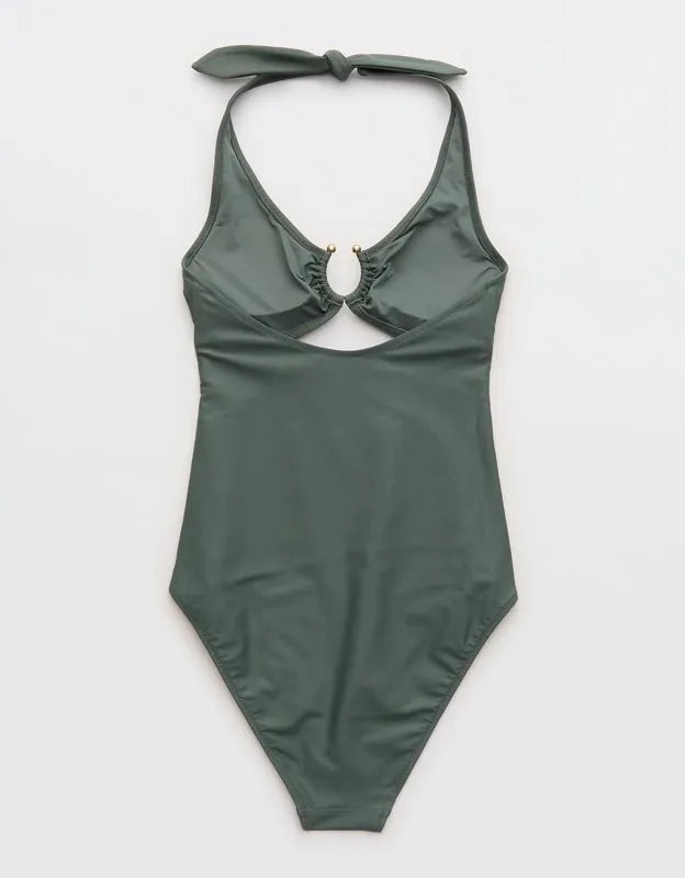 Aerie Horseshoe Ring Halter Full Coverage One Piece Swimsuit