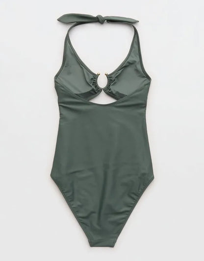 Aerie Horseshoe Ring Halter Full Coverage One Piece Swimsuit
