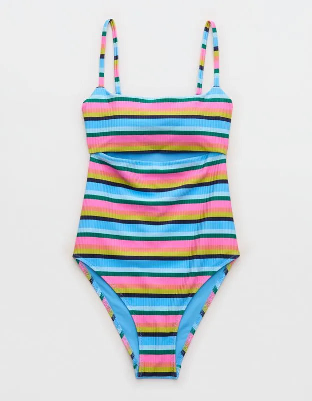Aerie Cutout Shine Rib One Piece Swimsuit