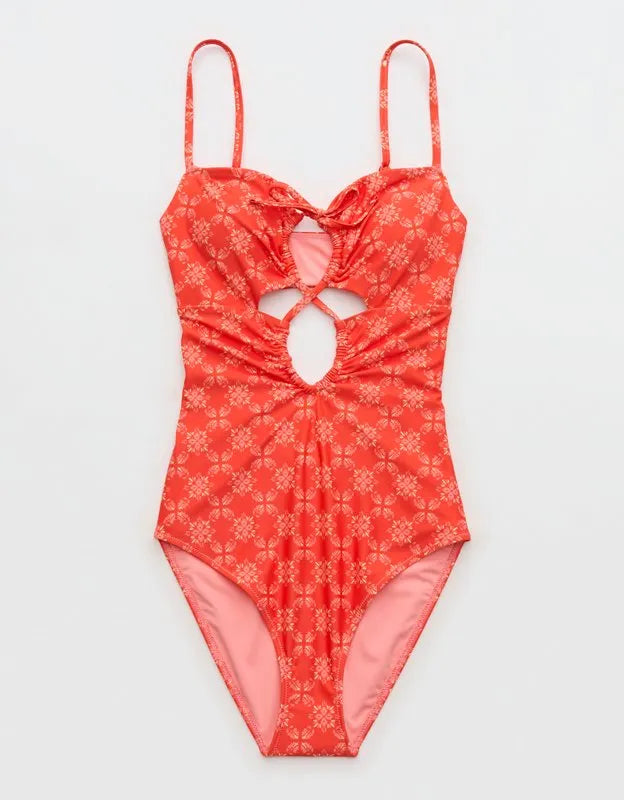 Aerie Ruched Cutout Full Coverage One Piece Swimsuit