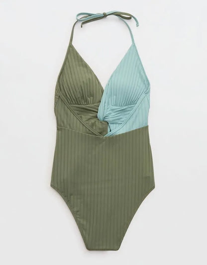 Aerie Ribbed Twist Cheeky One Piece Swimsuit