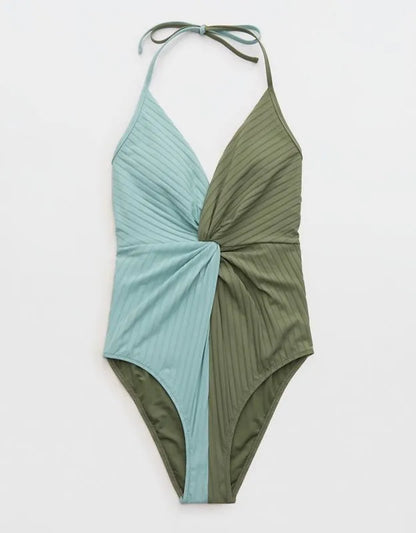 Aerie Ribbed Twist Cheeky One Piece Swimsuit
