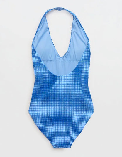 Aerie Gingham Halter Full Coverage One Piece Swimsuit