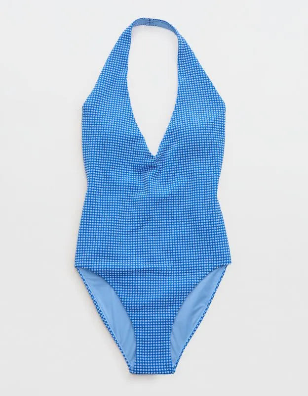 Aerie Gingham Halter Full Coverage One Piece Swimsuit