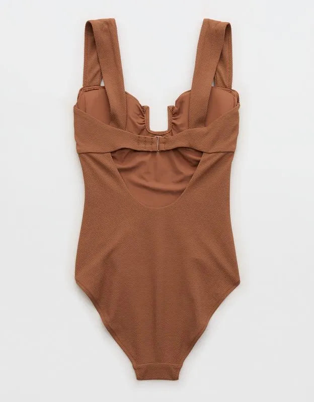 Aerie Pique Bandeau Full Coverage One Piece Swimsuit