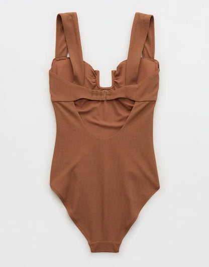 Aerie Pique Bandeau Full Coverage One Piece Swimsuit