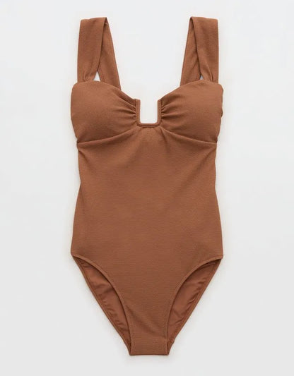 Aerie Pique Bandeau Full Coverage One Piece Swimsuit