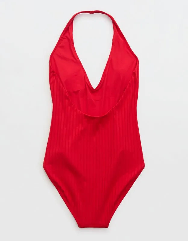 Aerie Ribbed Halter Full Coverage One Piece Swimsuit