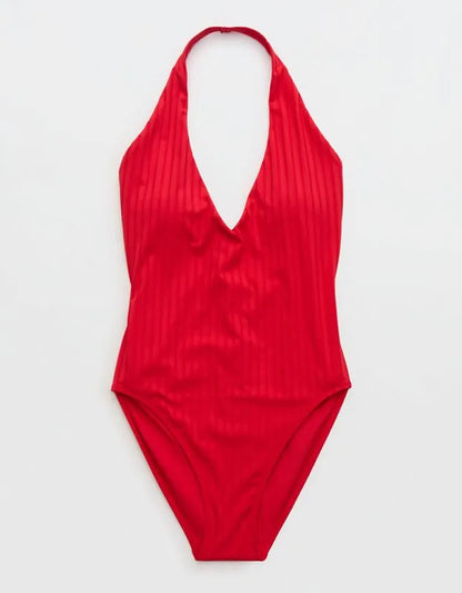 Aerie Ribbed Halter Full Coverage One Piece Swimsuit