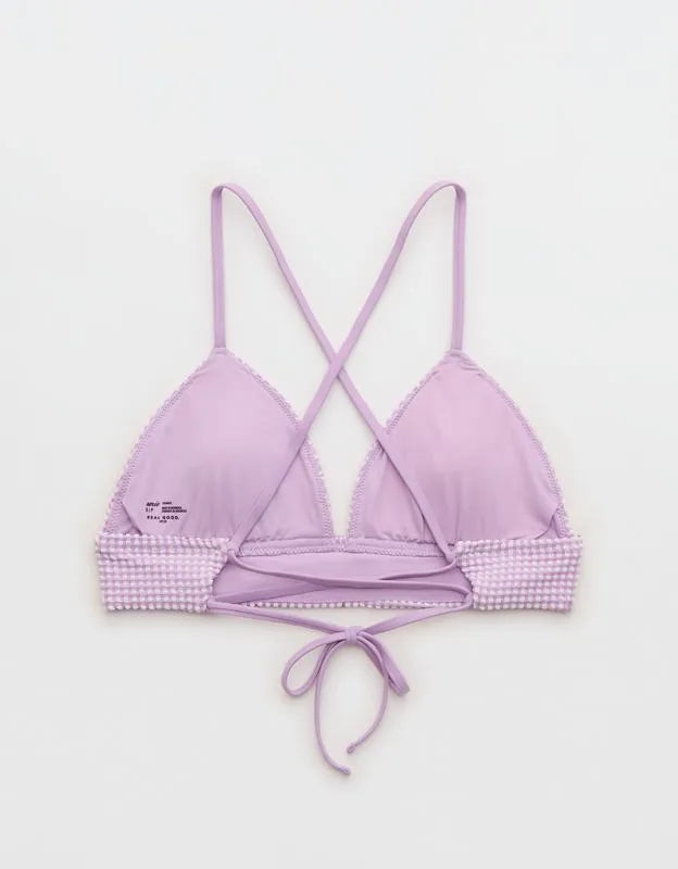 Aerie Seersucker Lace Up Longline Triangle Bikini Top