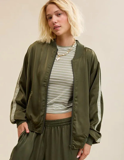OVERSLEPT by Aerie Liquid Satin Bomber