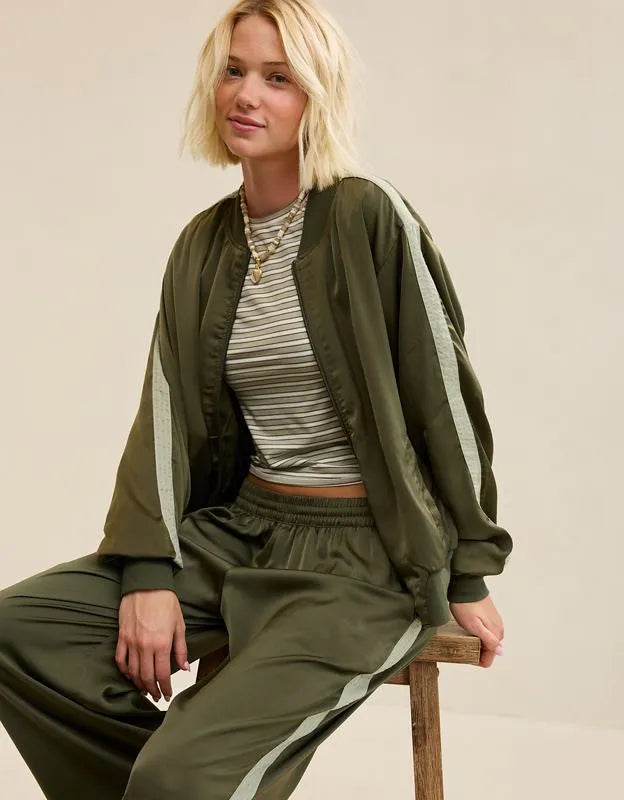 OVERSLEPT by Aerie Liquid Satin Bomber
