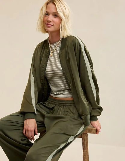 OVERSLEPT by Aerie Liquid Satin Bomber