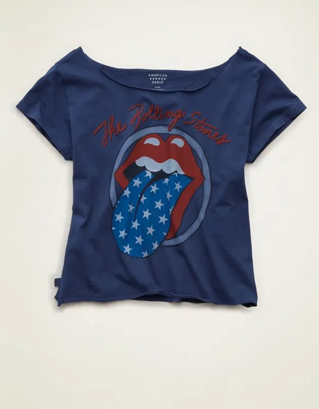 AE Off-the-Shoulder Rolling Stones Graphic T-Shirt