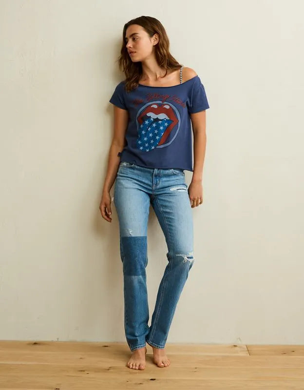 AE Off-the-Shoulder Rolling Stones Graphic T-Shirt