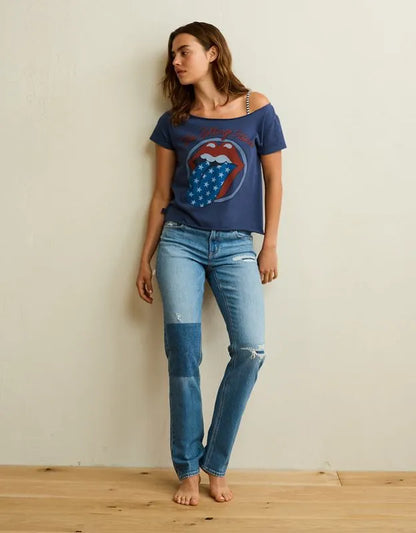 AE Off-the-Shoulder Rolling Stones Graphic T-Shirt