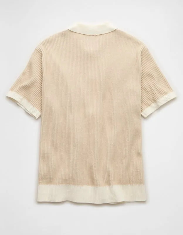 AE Striped Button-Up Sweater Polo