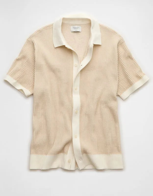 AE Striped Button-Up Sweater Polo