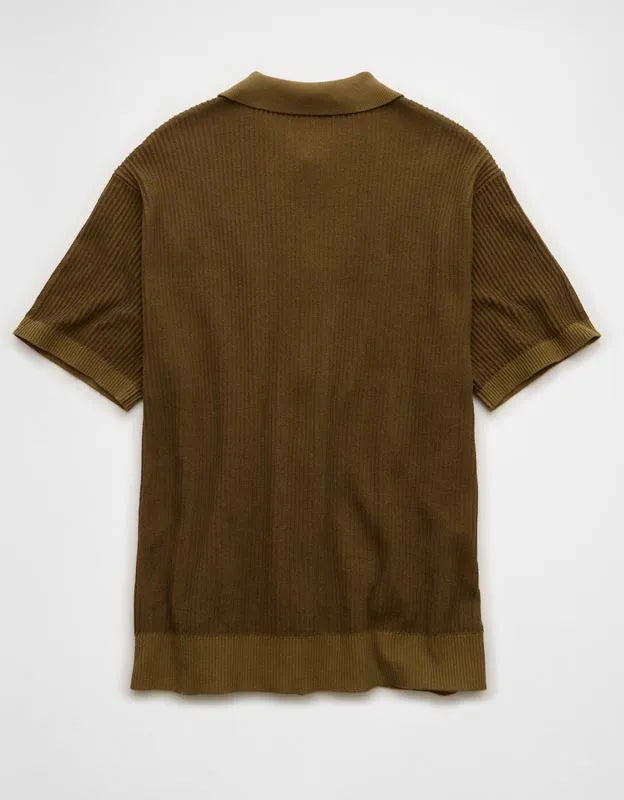 AE Striped Button-Up Sweater Polo