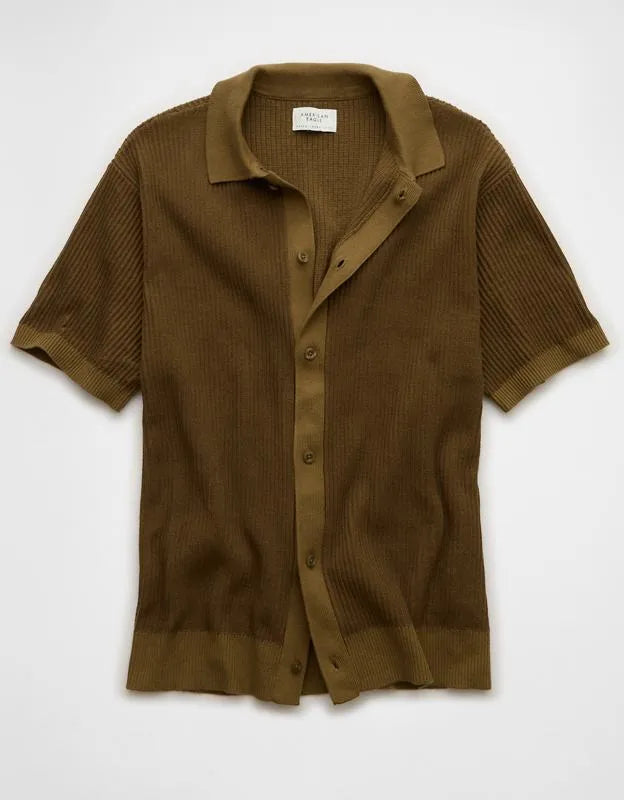 AE Striped Button-Up Sweater Polo