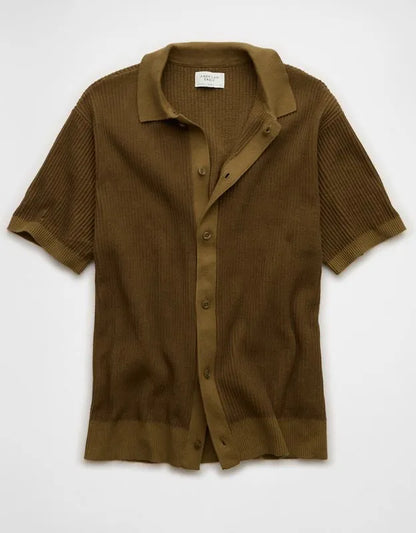 AE Striped Button-Up Sweater Polo