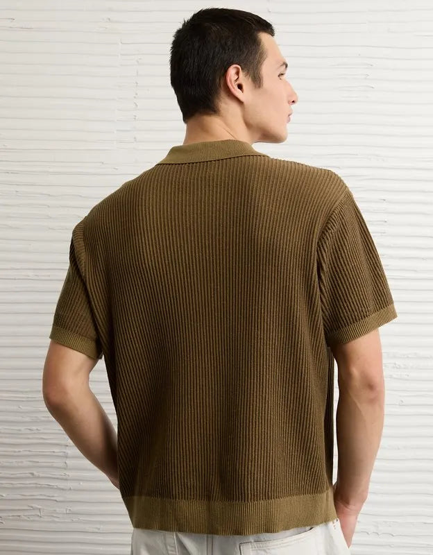 AE Striped Button-Up Sweater Polo