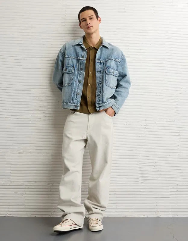 AE Striped Button-Up Sweater Polo
