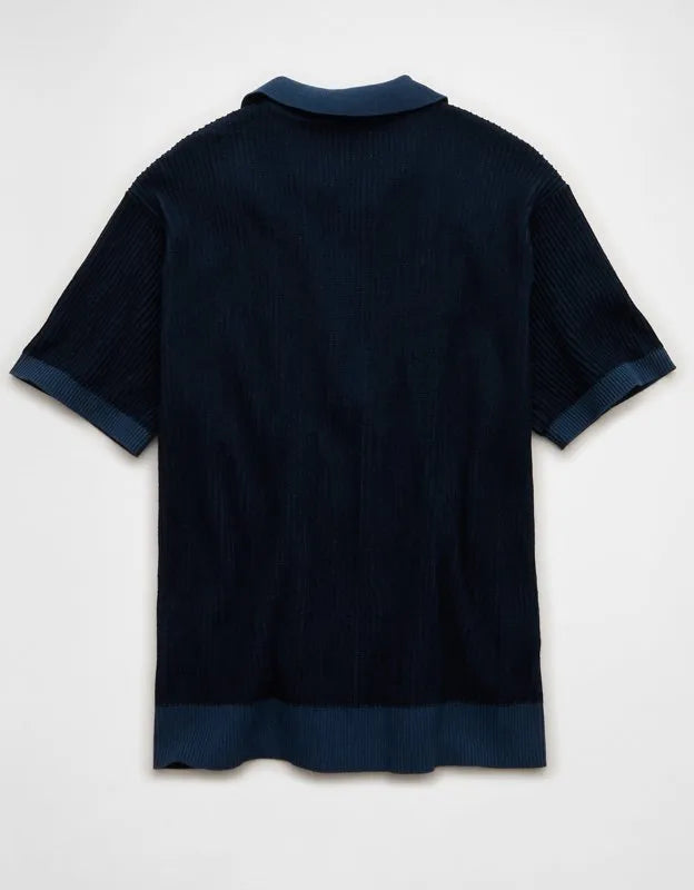 AE Striped Button-Up Sweater Polo
