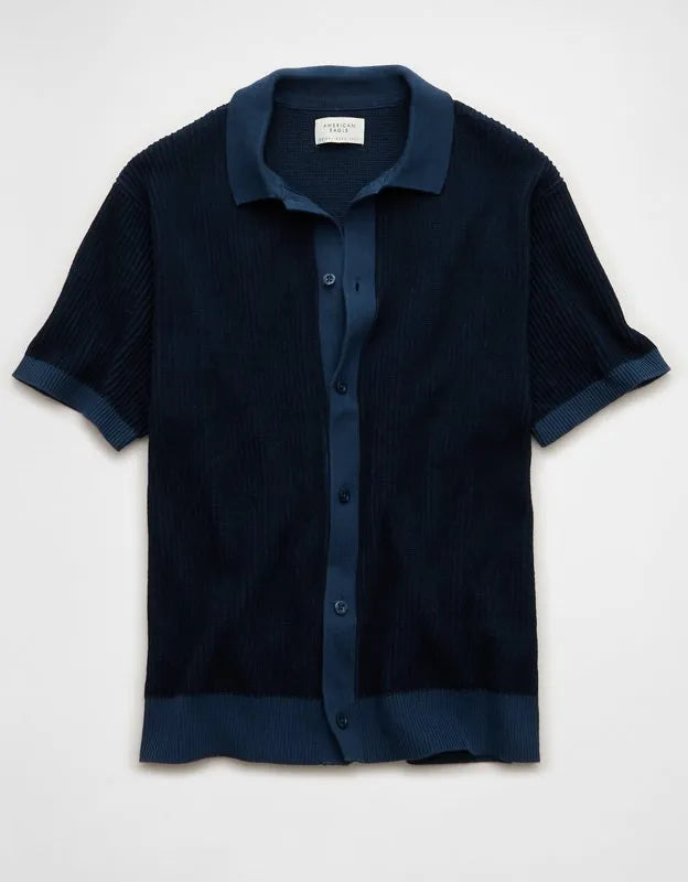 AE Striped Button-Up Sweater Polo