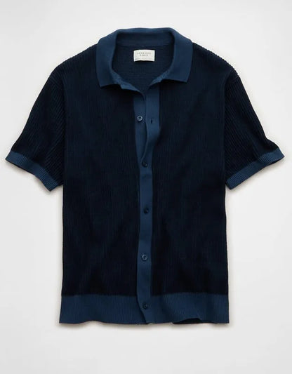 AE Striped Button-Up Sweater Polo