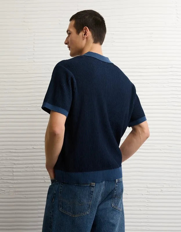 AE Striped Button-Up Sweater Polo