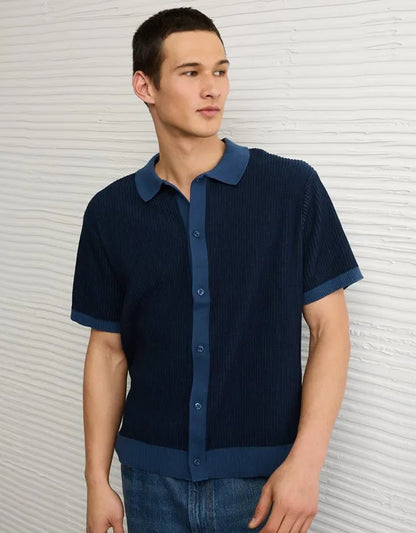 AE Striped Button-Up Sweater Polo