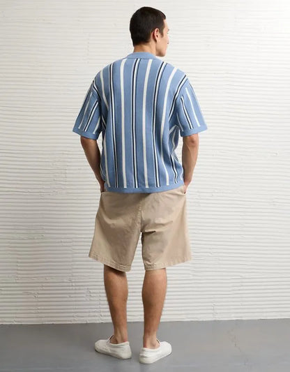 AE Striped Button-Up Sweater Polo