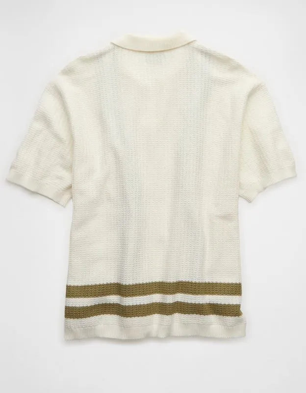AE Striped Button-Up Sweater Polo