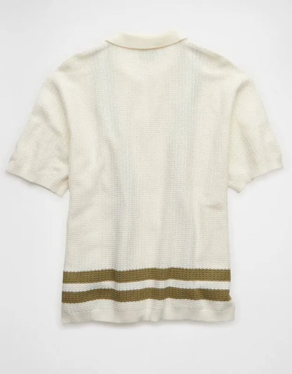 AE Striped Button-Up Sweater Polo