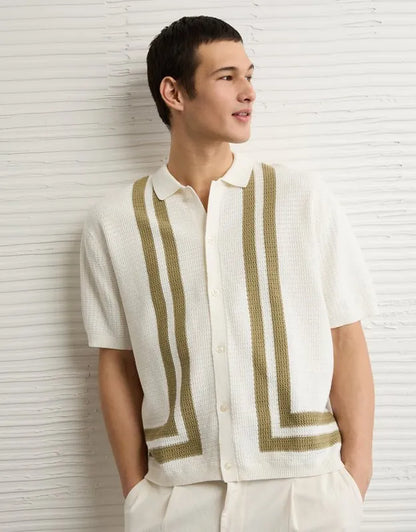 AE Striped Button-Up Sweater Polo