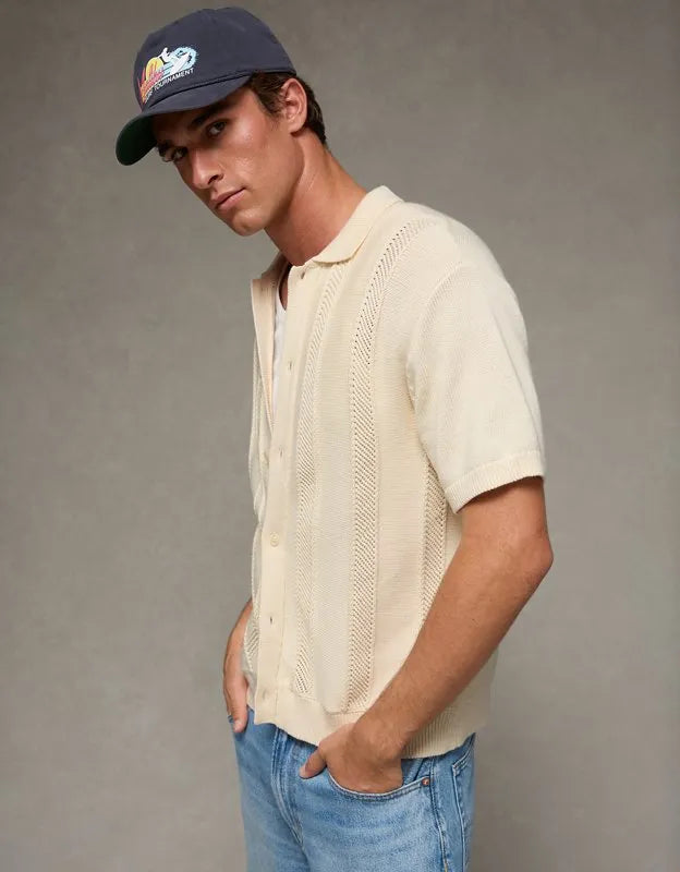 AE Garment-Washed Button-Up Sweater Polo