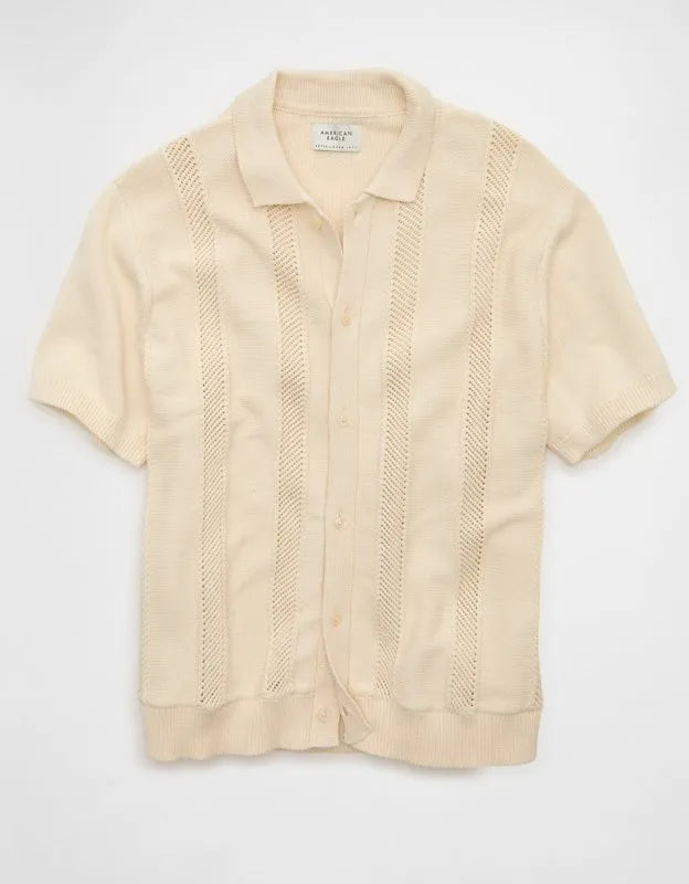 AE Garment-Washed Button-Up Sweater Polo