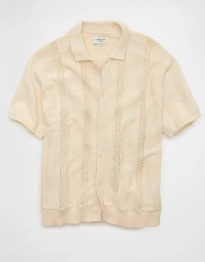 AE Garment-Washed Button-Up Sweater Polo