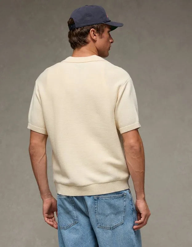 AE Garment-Washed Button-Up Sweater Polo