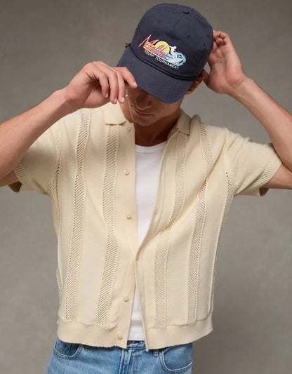 AE Garment-Washed Button-Up Sweater Polo