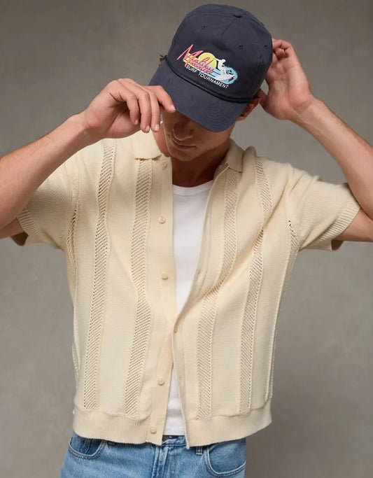 AE Garment-Washed Button-Up Sweater Polo