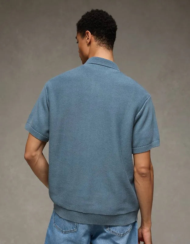 AE Garment-Washed Button-Up Sweater Polo