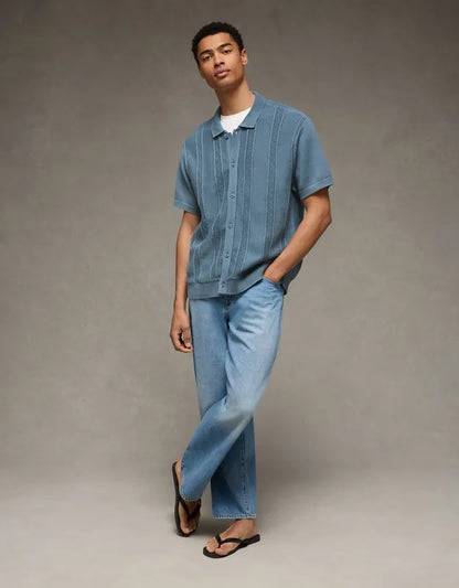 AE Garment-Washed Button-Up Sweater Polo
