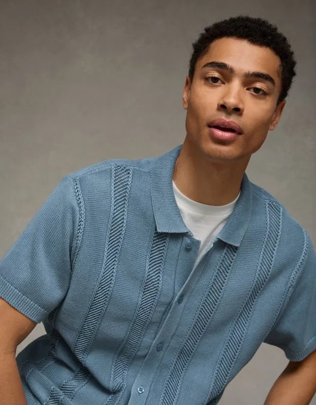 AE Garment-Washed Button-Up Sweater Polo