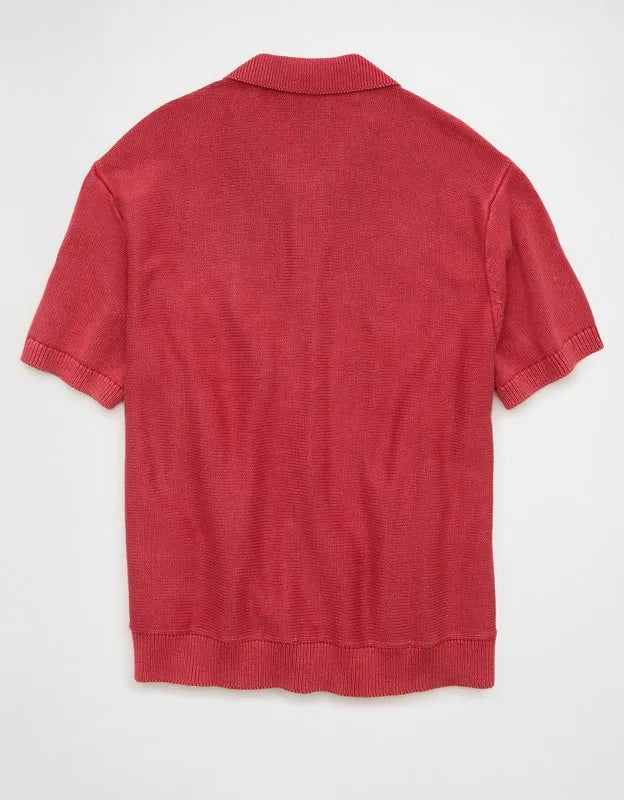 AE Garment-Washed Button-Up Sweater Polo